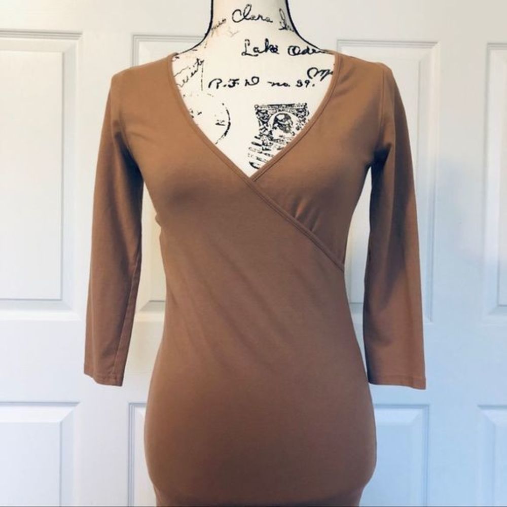 Camel Wrap Front Mini Dress